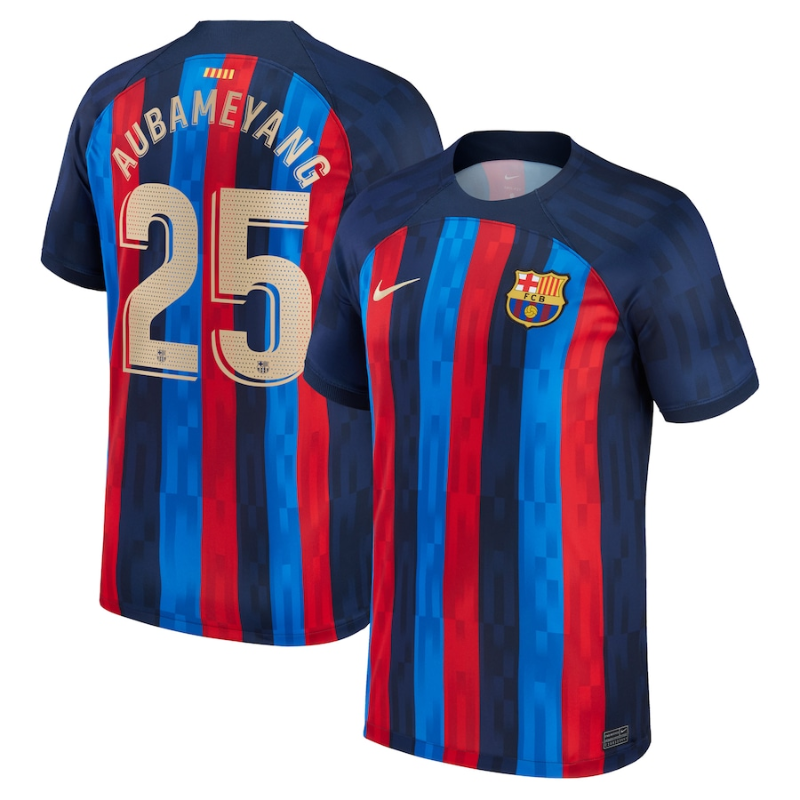 Barcelona Home Stadium Shirt 2022-23 with Aubameyang 25 printing