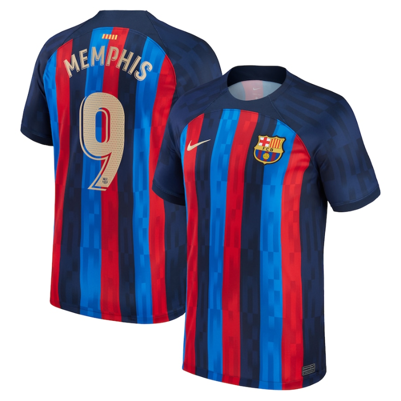 Barcelona Home Stadium Shirt 2022-23 with Memphis 9 printing - All Genders