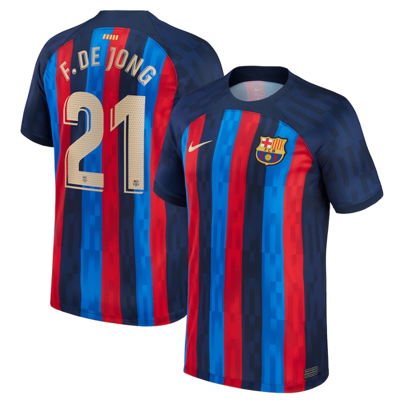 Barcelona Home Stadium Shirt 2022-23 with F. De Jong 21 printing - All Genders