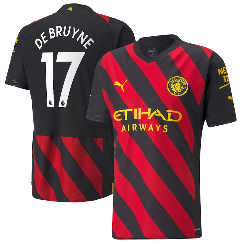 Manchester City Away Shirt 2022-23 with De Bruyne 17 printing Jersey