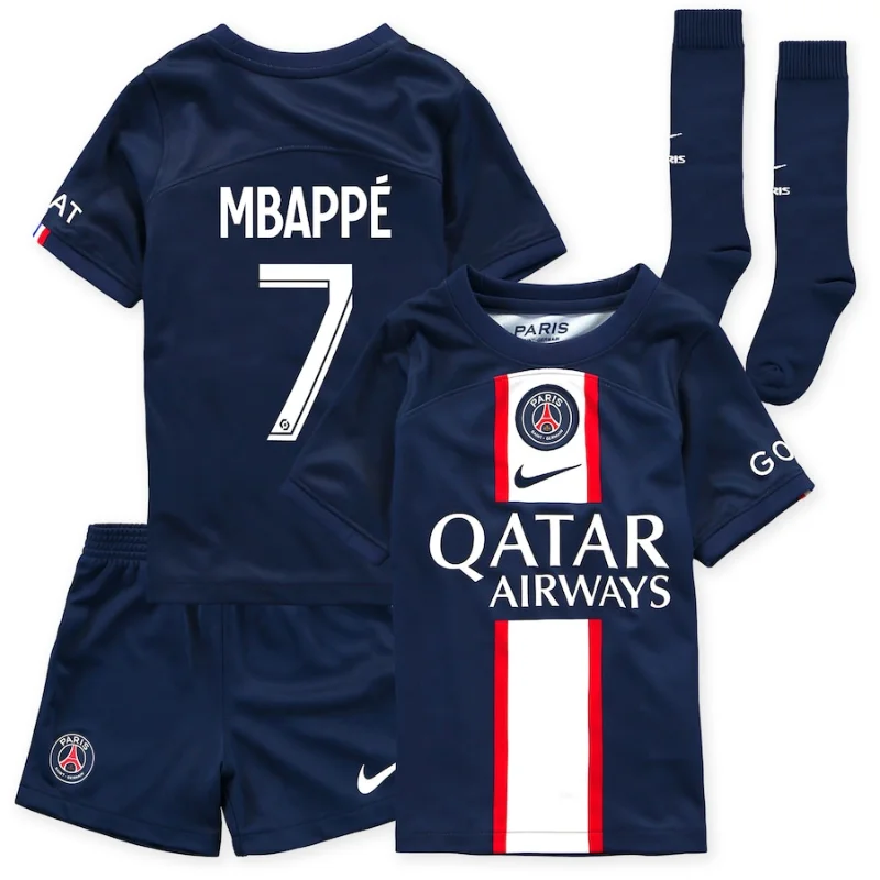 Paris Saint-Germain Home Stadium Kit 2022-23 - Little Kids with Mbappé 7 printing