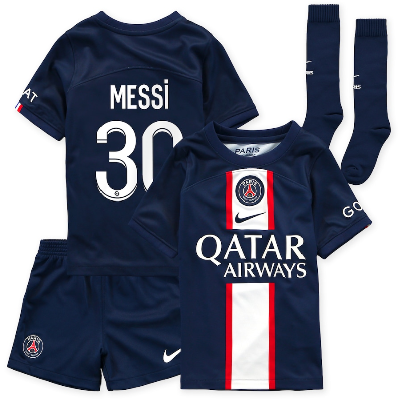 Paris Saint-Germain Home Stadium Kit 2022-23 - Little Kids with Messi 30 printing