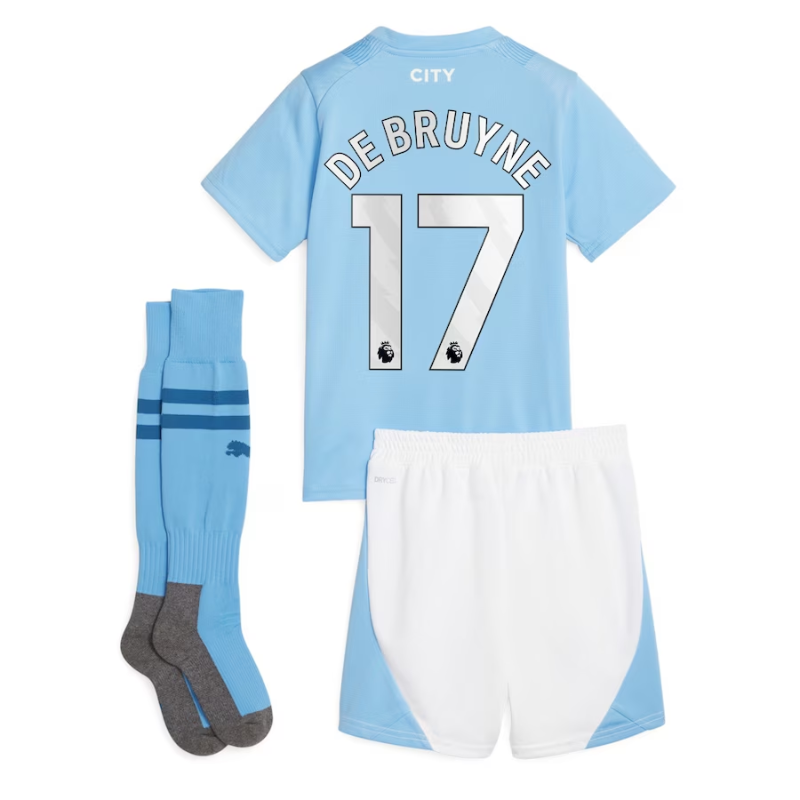 Manchester City Home Puma Kids Kit 2023-24 De Bruyne 17 printing Jersey - Blue
