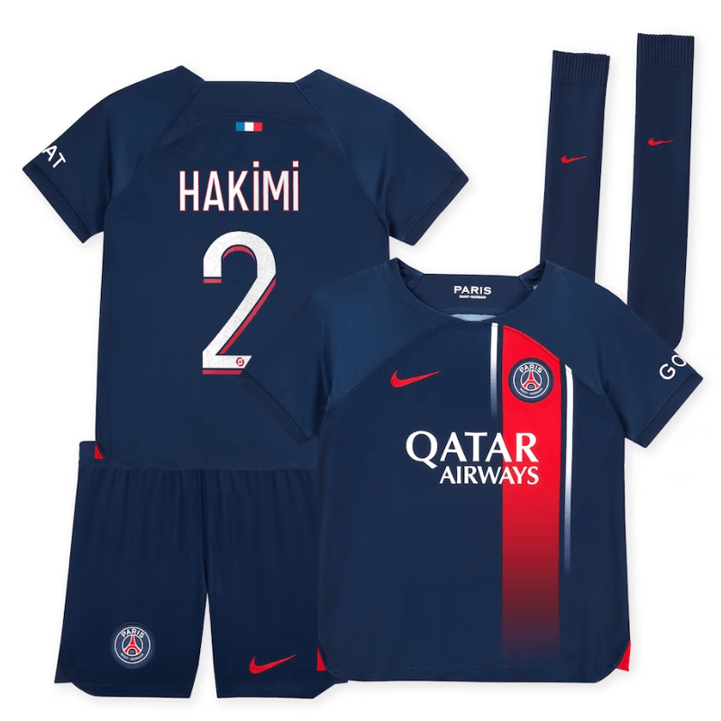 Paris Saint-Germain Nike Home Stadium Kit 2023-24 - Little Kids with Hakimi 2 printing Jersey