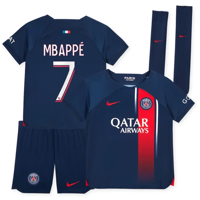 Paris Saint-Germain Nike Home Stadium Kit 2023-24 - Little Kids with Mbappé 7 printing Jersey