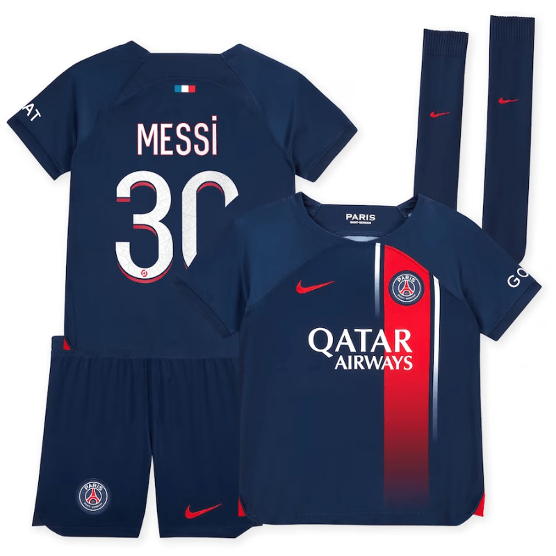 Paris Saint-Germain Nike Home Stadium Kit 2023-24 - Little Kids with Messi 30 printing Jersey