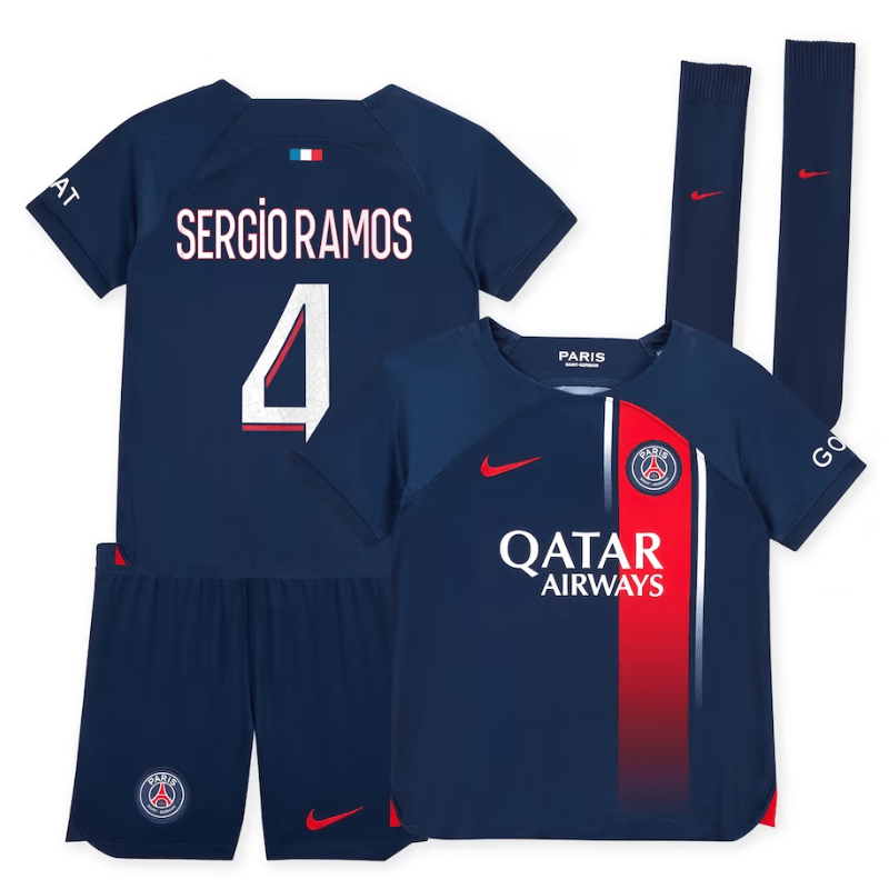 Paris Saint-Germain Nike Home Stadium Kit 2023-24 - Little Kids with Sergio Ramos 4 printing Jersey