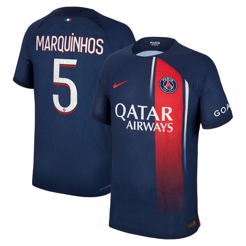 Paris Saint-Germain Nike Home Dri Fit Adv Match Shirt 2023-24 with Marquinhos 5 printing